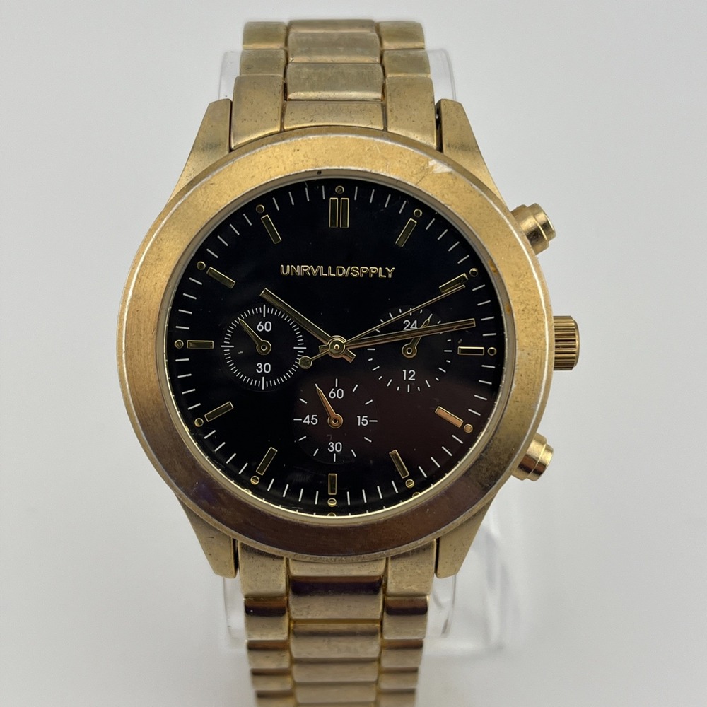 Unrvlld/Spply Men's Watch‎ by ASOS Gold 7.25" Band Black Dial- New Battery